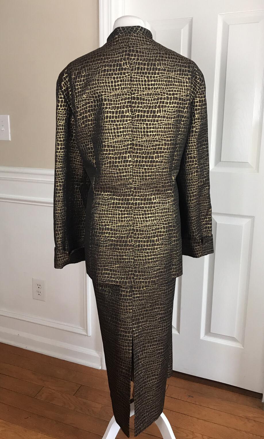 Terramina Polyester Skirt Suit Size 24 Brown Gold Metallic Women 2 Piece