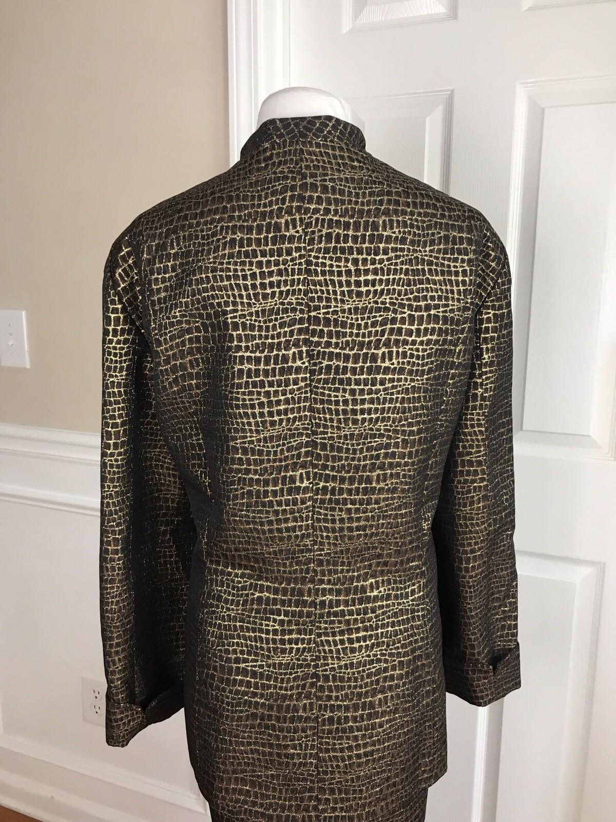 Terramina Polyester Skirt Suit Size 24 Brown Gold Metallic Women 2 Piece