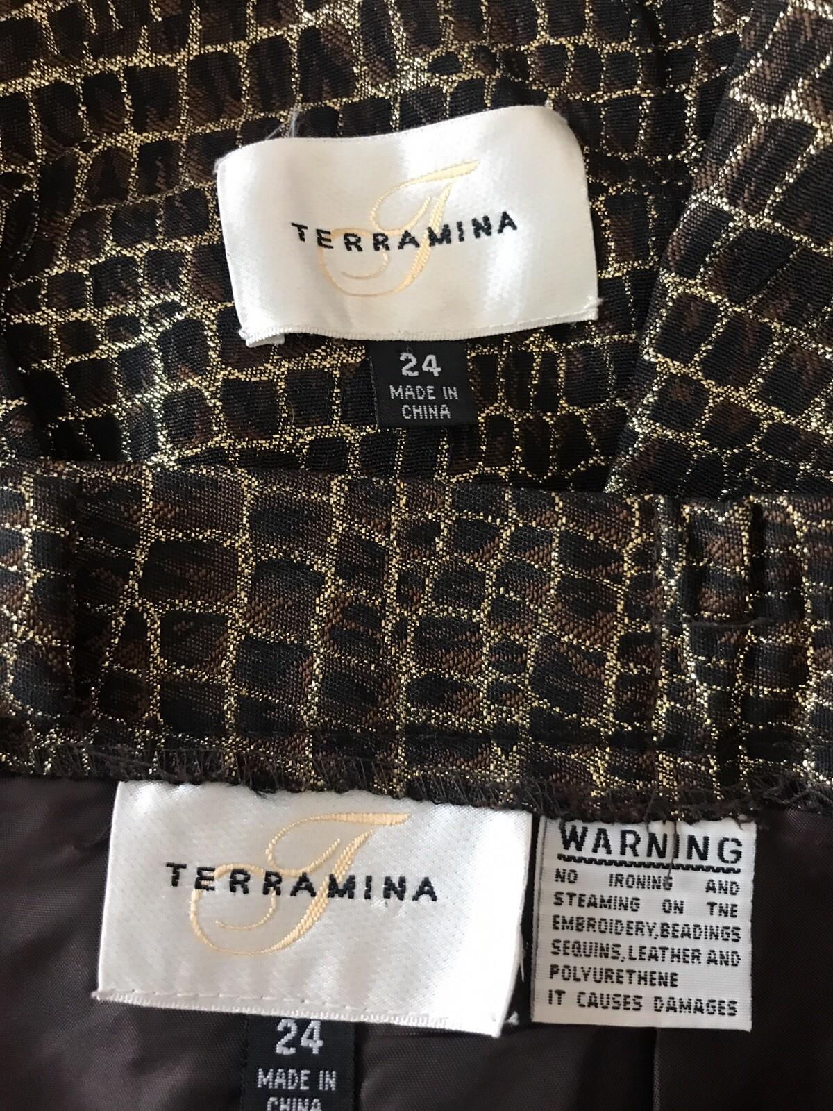 Terramina Polyester Skirt Suit Size 24 Brown Gold Metallic Women 2 Piece