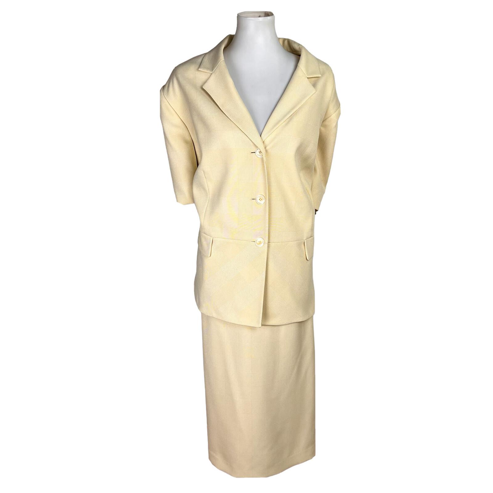 EMILY Polyester Skirt Suit Size 24W Yellow Lined Ruffle Notch Collar 2PC New