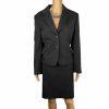 Tahari ASL Polyester Viscose Spandex Skirt Suit Size 14P Black Striped Lined 2PC