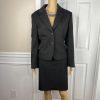 Tahari ASL Polyester Viscose Spandex Skirt Suit Size 14P Black Striped Lined 2PC