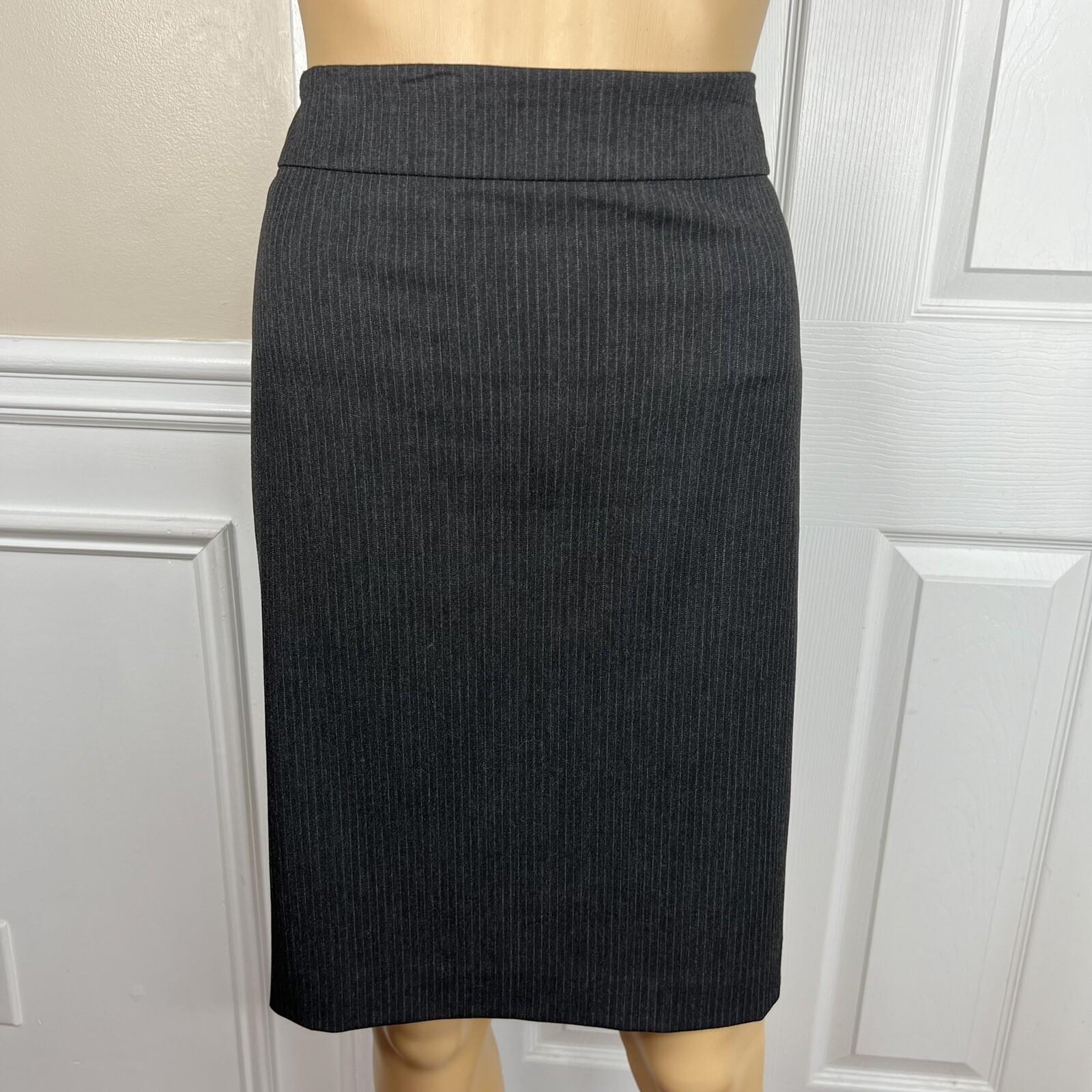 Tahari ASL Polyester Viscose Spandex Skirt Suit Size 14P Black Striped Lined 2PC