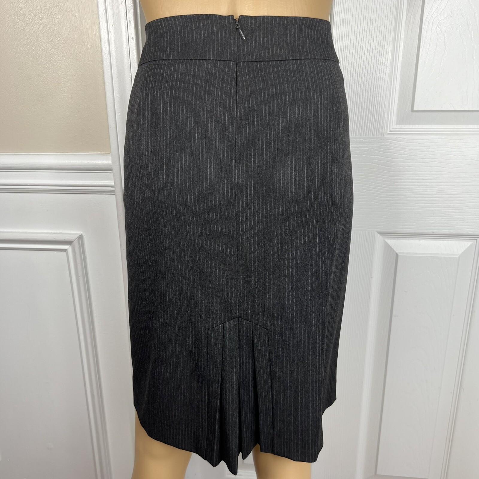 Tahari ASL Polyester Viscose Spandex Skirt Suit Size 14P Black Striped Lined 2PC