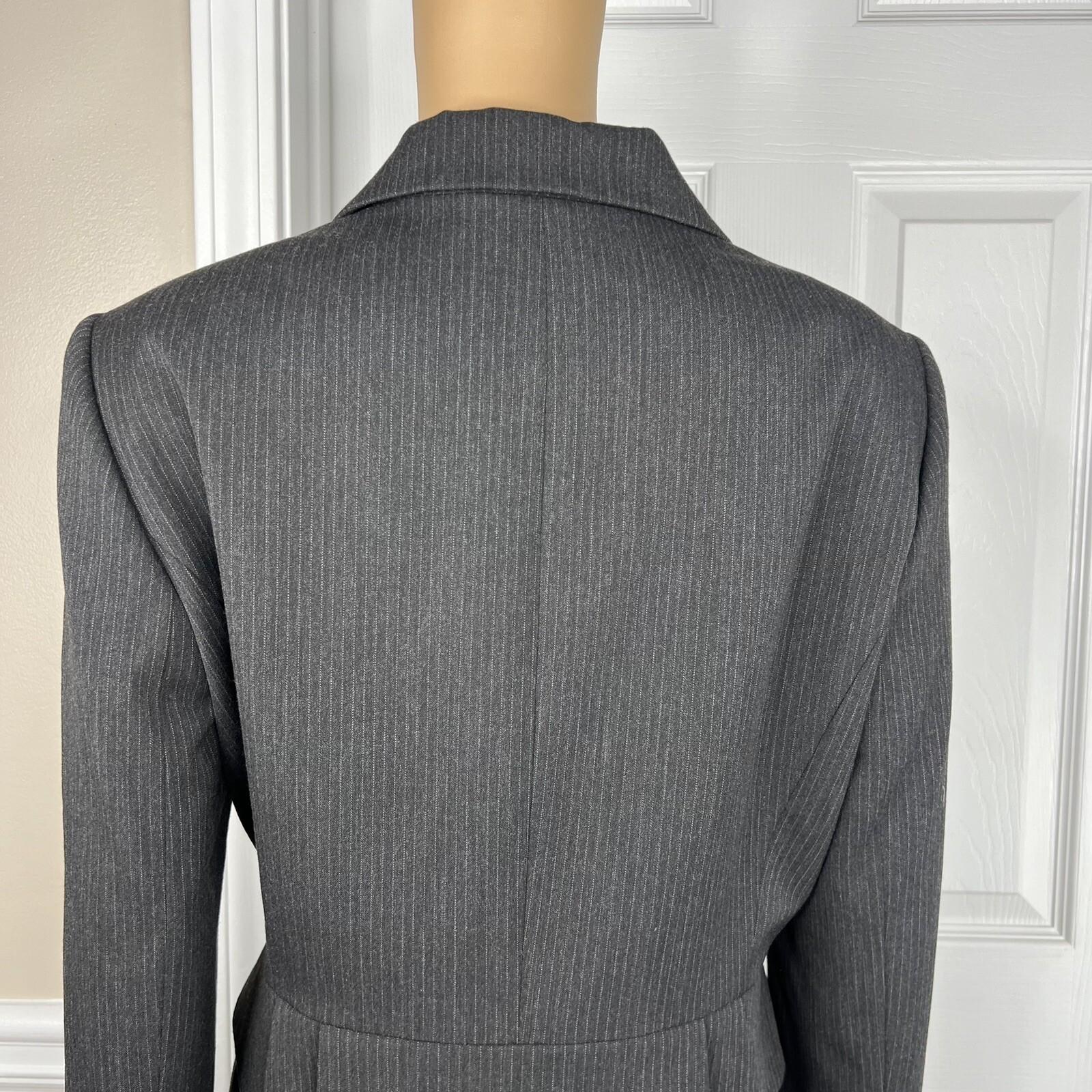 Tahari ASL Polyester Viscose Spandex Skirt Suit Size 14P Black Striped Lined 2PC