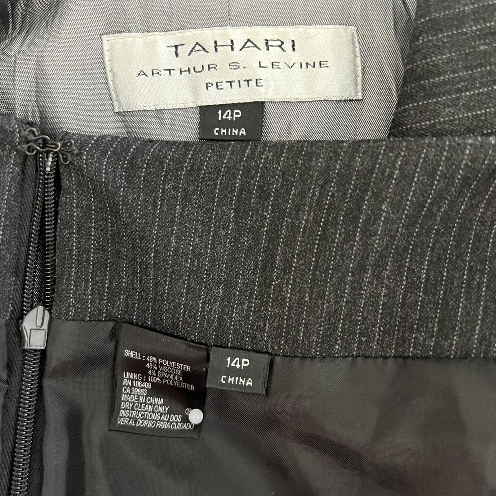Tahari ASL Polyester Viscose Spandex Skirt Suit Size 14P Black Striped Lined 2PC
