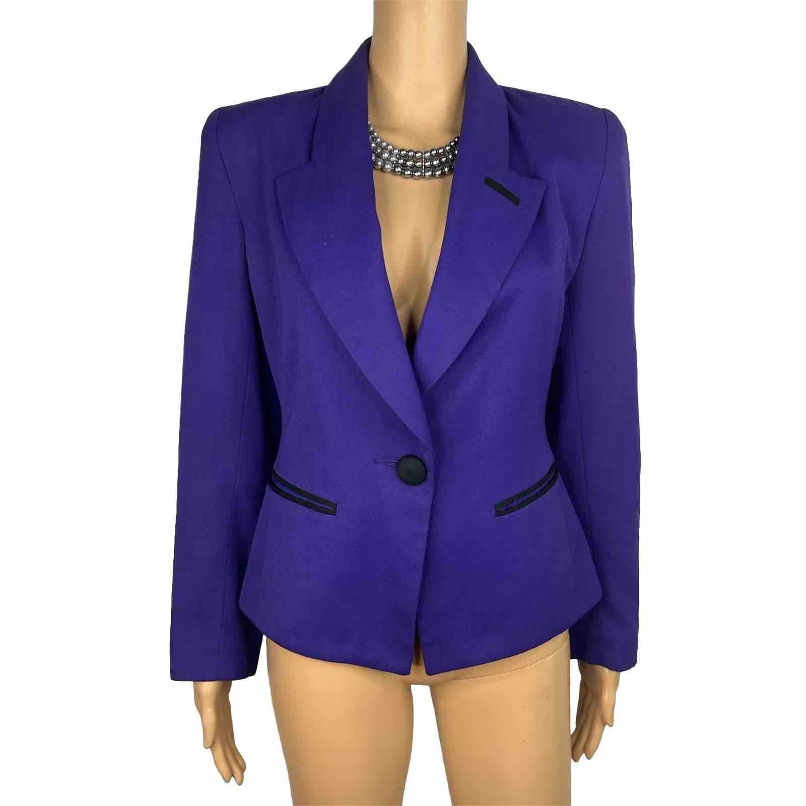 Ted Lapidus Paris Vintage Blazer Size 4 Purple Shawl Collar Lined Pockets