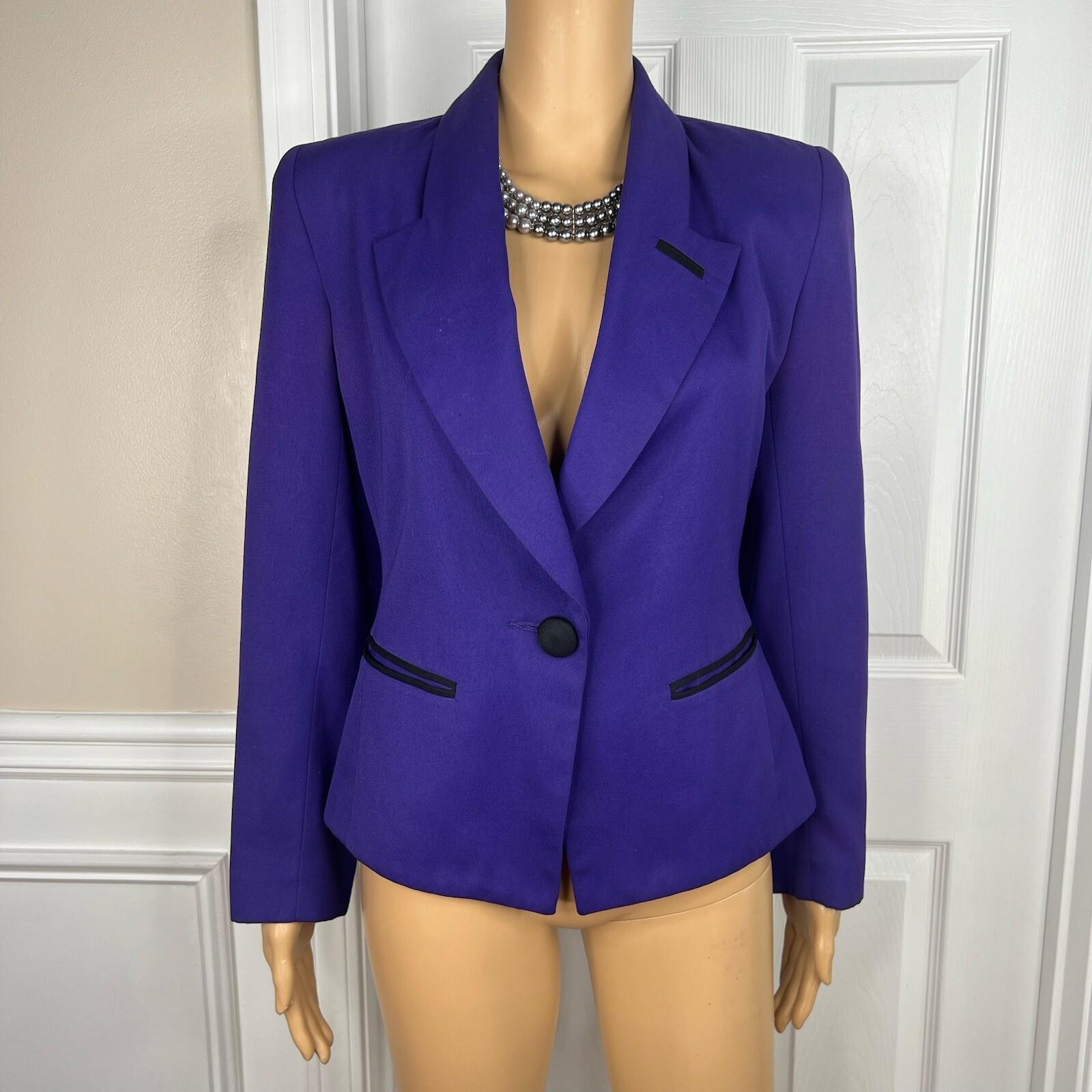 Ted Lapidus Paris Vintage Blazer Size 4 Purple Shawl Collar Lined Pockets