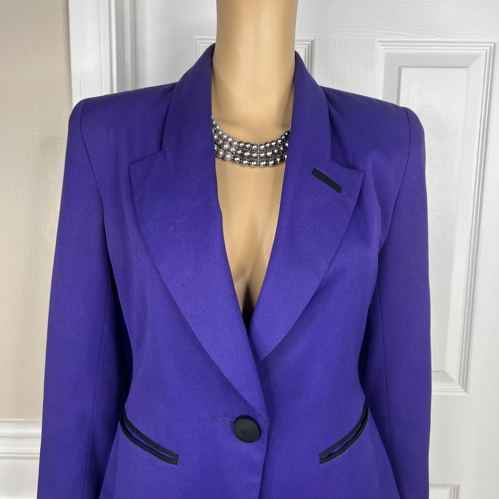 Ted Lapidus Paris Vintage Blazer Size 4 Purple Shawl Collar Lined Pockets