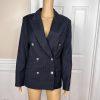 Liz Claiborne Vintage Wool Pant 12 Suit 10 Dark Blue Striped Double Breasted 2PC