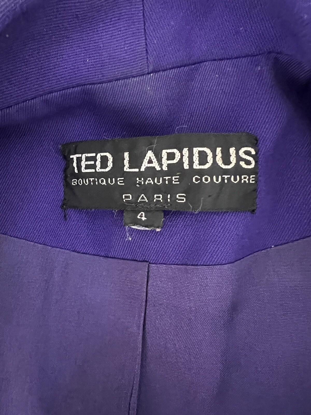 Ted Lapidus Paris Vintage Blazer Size 4 Purple Shawl Collar Lined Pockets