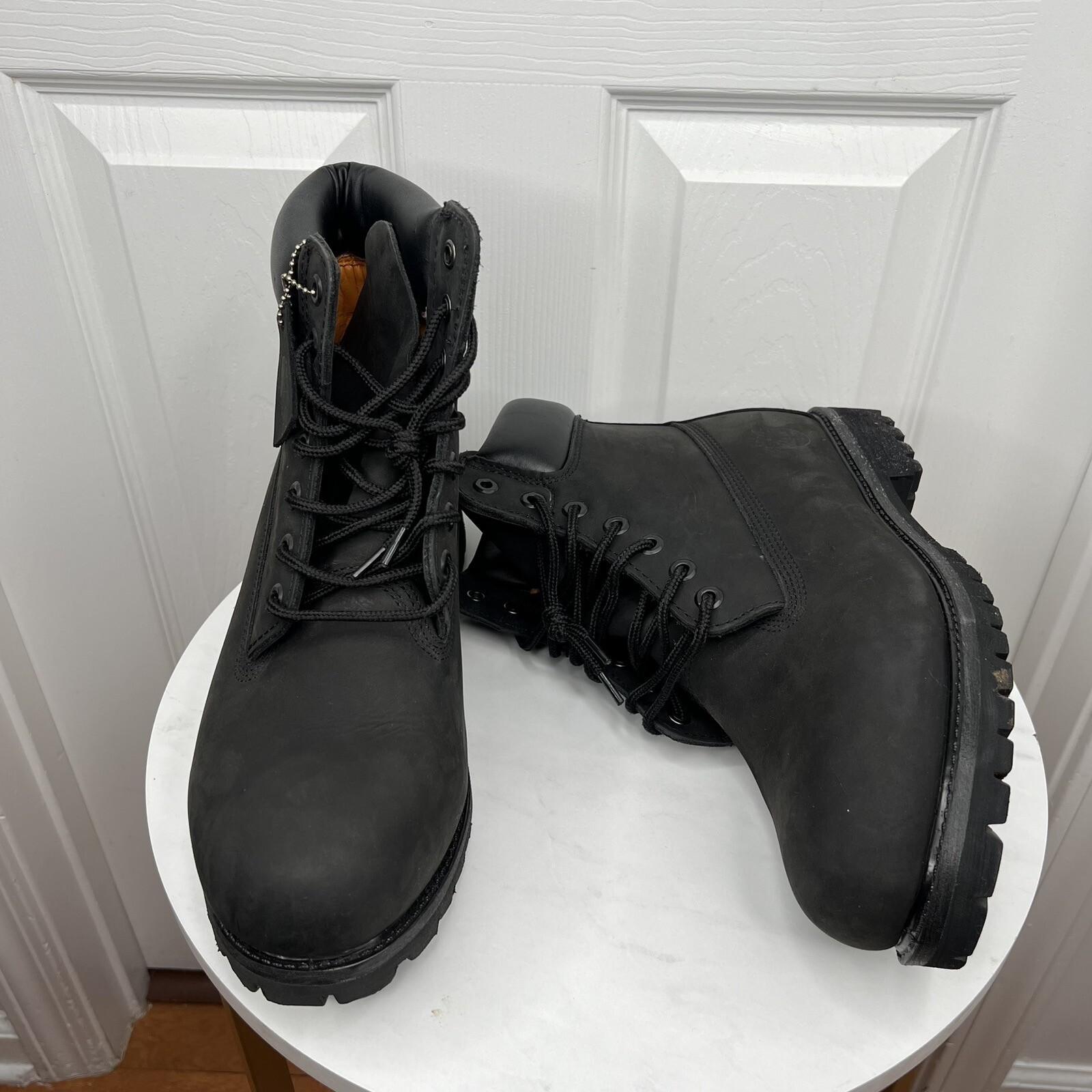 Timberland Men 6 inch Premium Black Nubuck Leather Waterproof Boot Size 12
