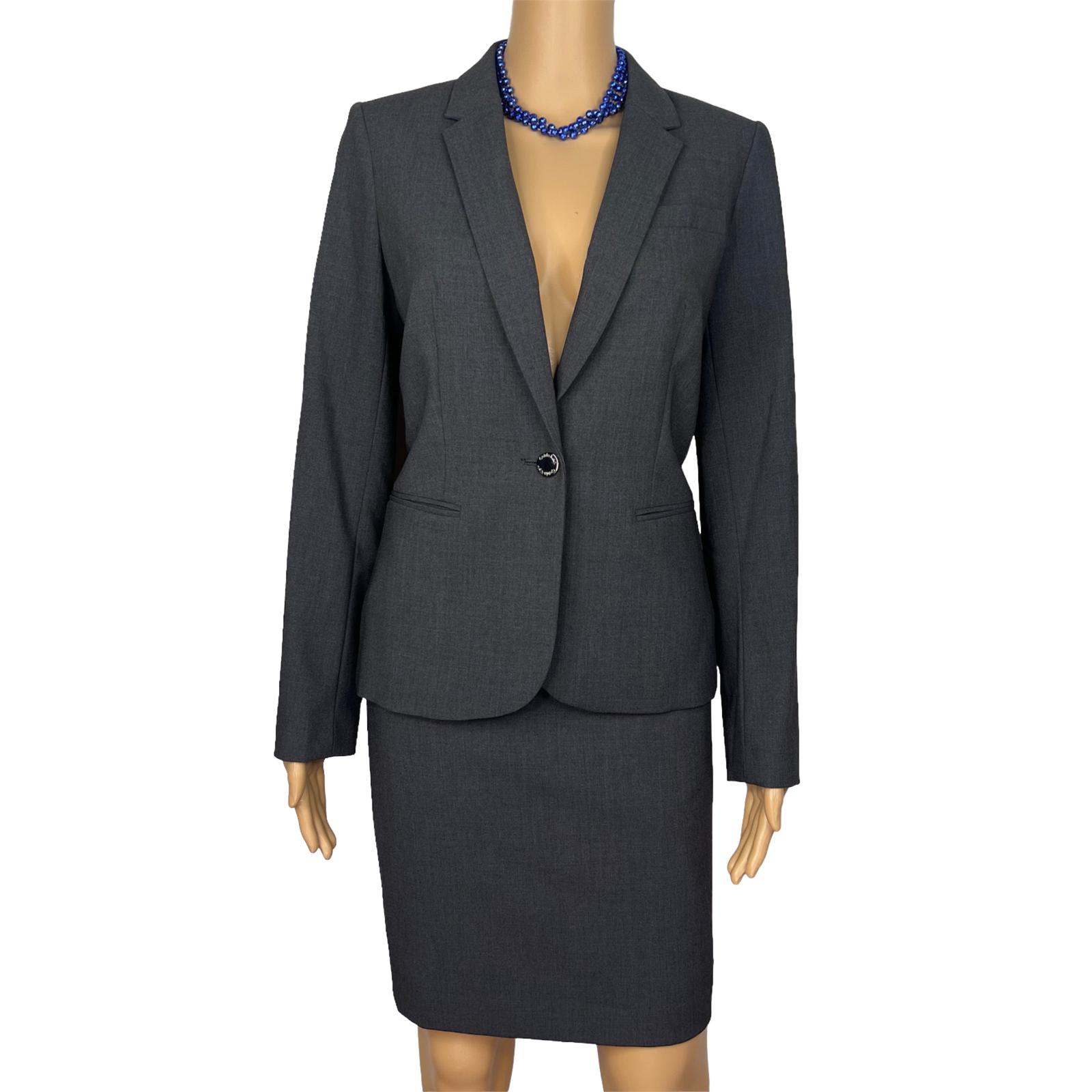 Calvin Klein Polyester Rayon Stretch Skirt 6P Suit 8P Gray Lined 2PC Career