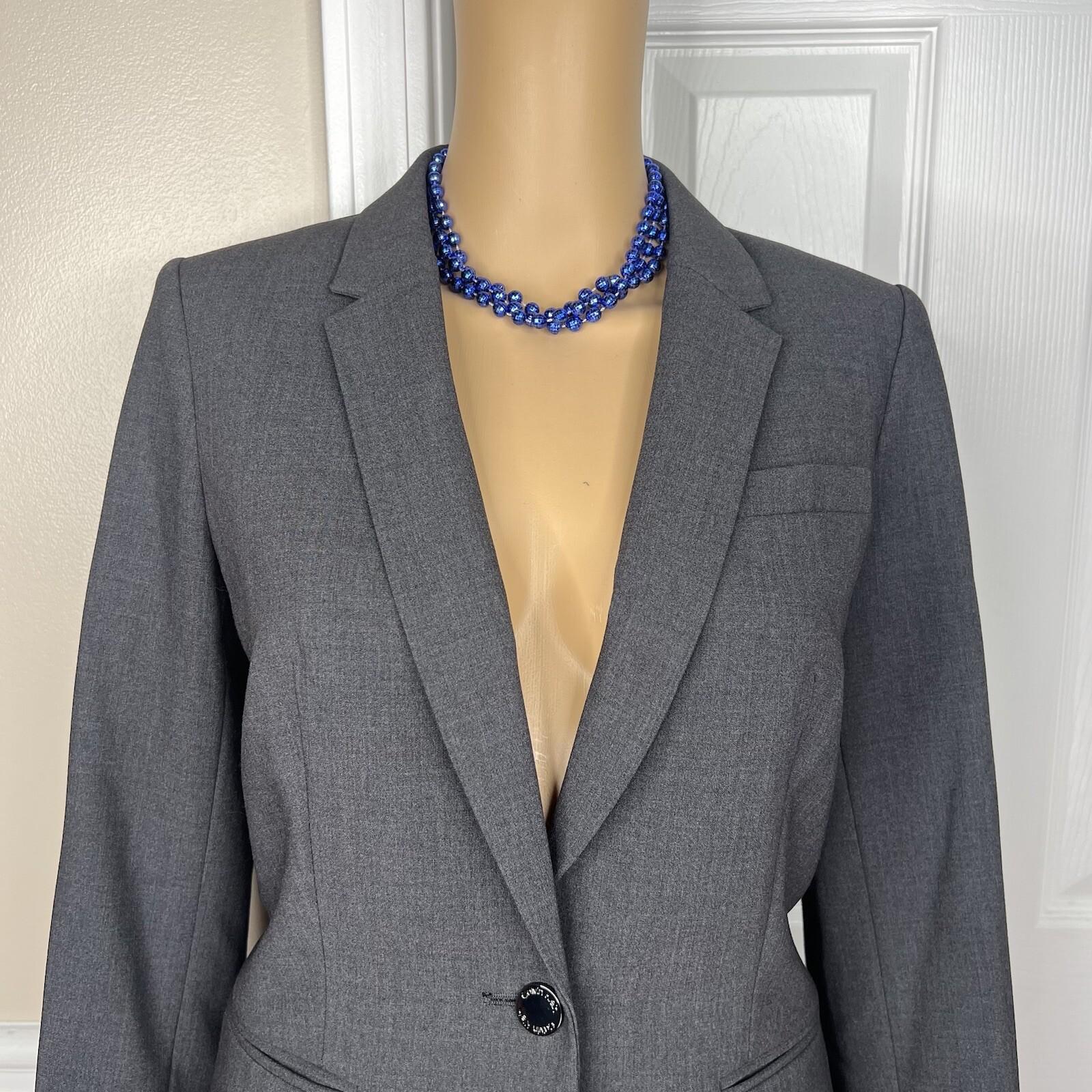 Calvin Klein Polyester Rayon Stretch Skirt 6P Suit 8P Gray Lined 2PC Career