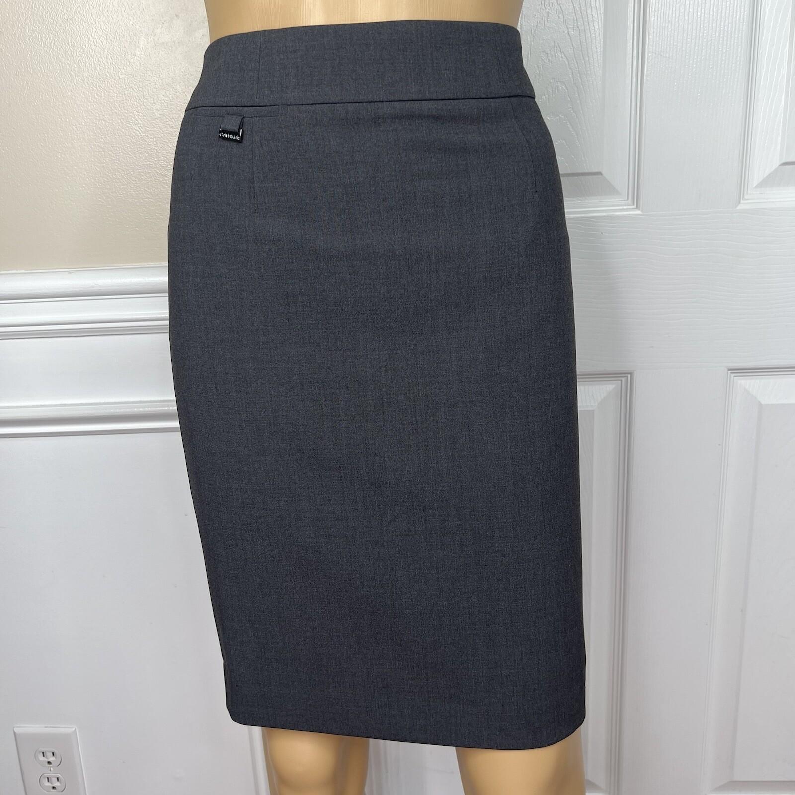 Calvin Klein Polyester Rayon Stretch Skirt 6P Suit 8P Gray Lined 2PC Career