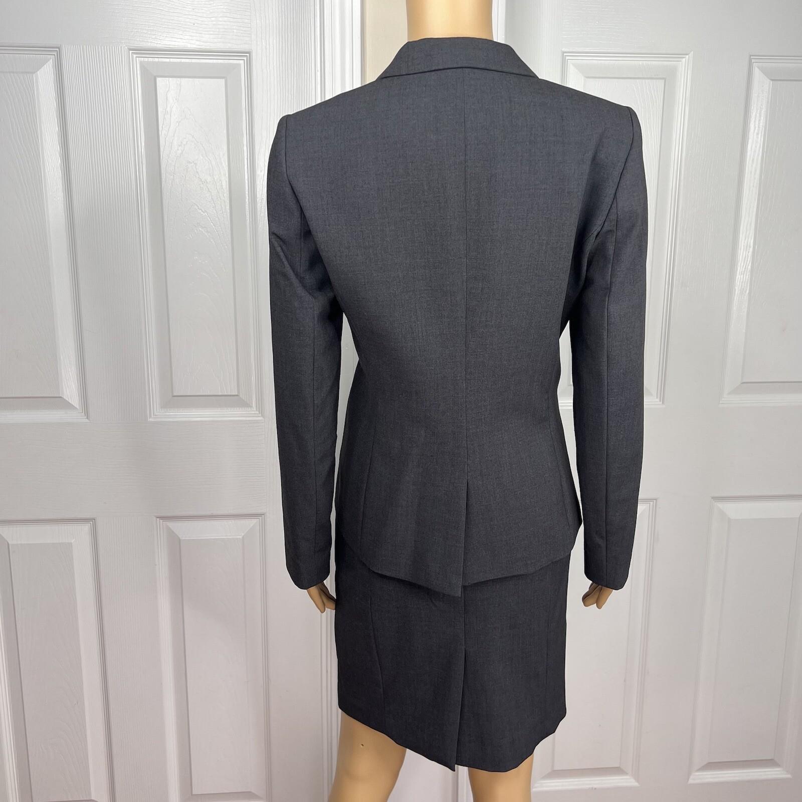 Calvin Klein Polyester Rayon Stretch Skirt 6P Suit 8P Gray Lined 2PC Career