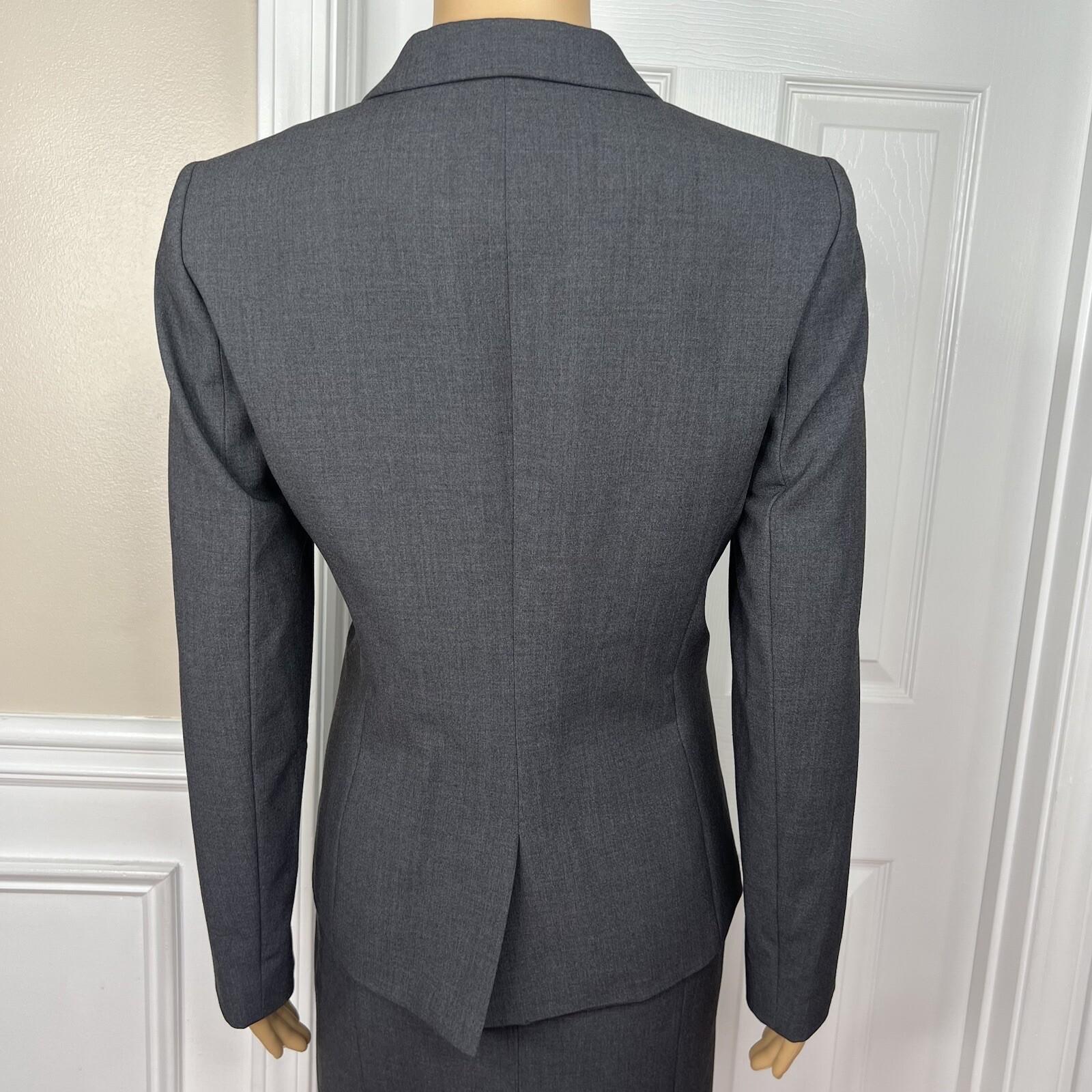 Calvin Klein Polyester Rayon Stretch Skirt 6P Suit 8P Gray Lined 2PC Career