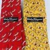 2 Salvatore Ferragamo Mens 100% Silk Necktie Italy Made Red Yellow Animal Print