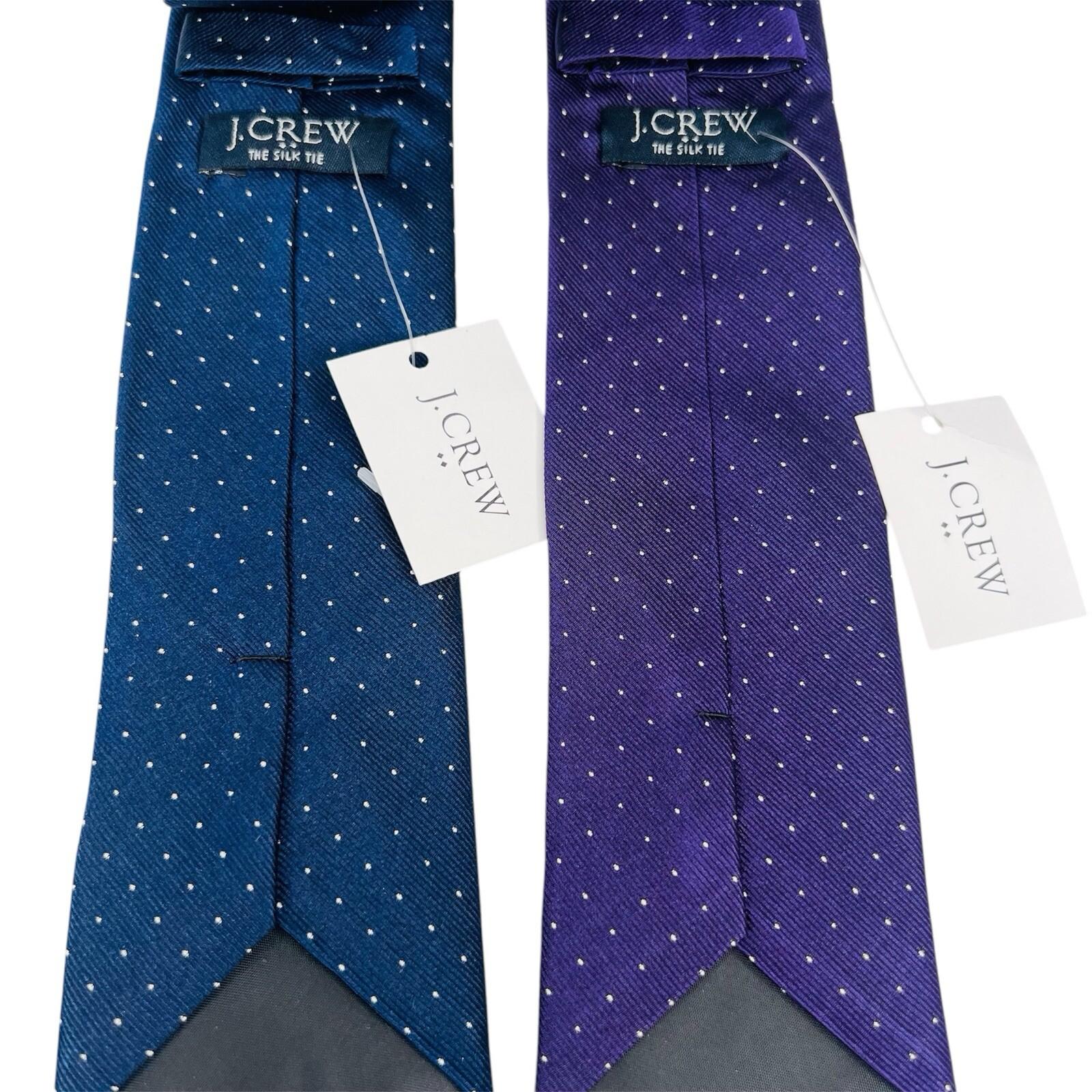 2 New J.Crew Men Silk Neck Tie Navy Blue Purple Printed Dot Slim Career 2 .5x59