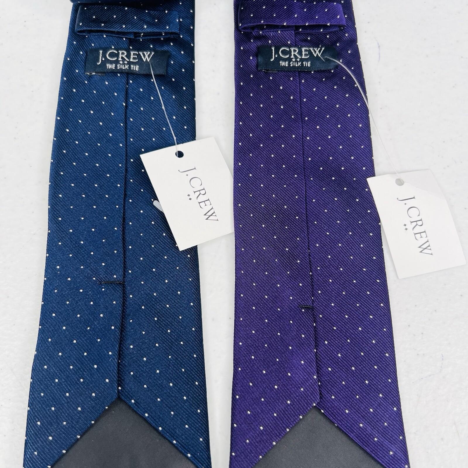 2 New J.Crew Men Silk Neck Tie Navy Blue Purple Printed Dot Slim Career 2 .5x59