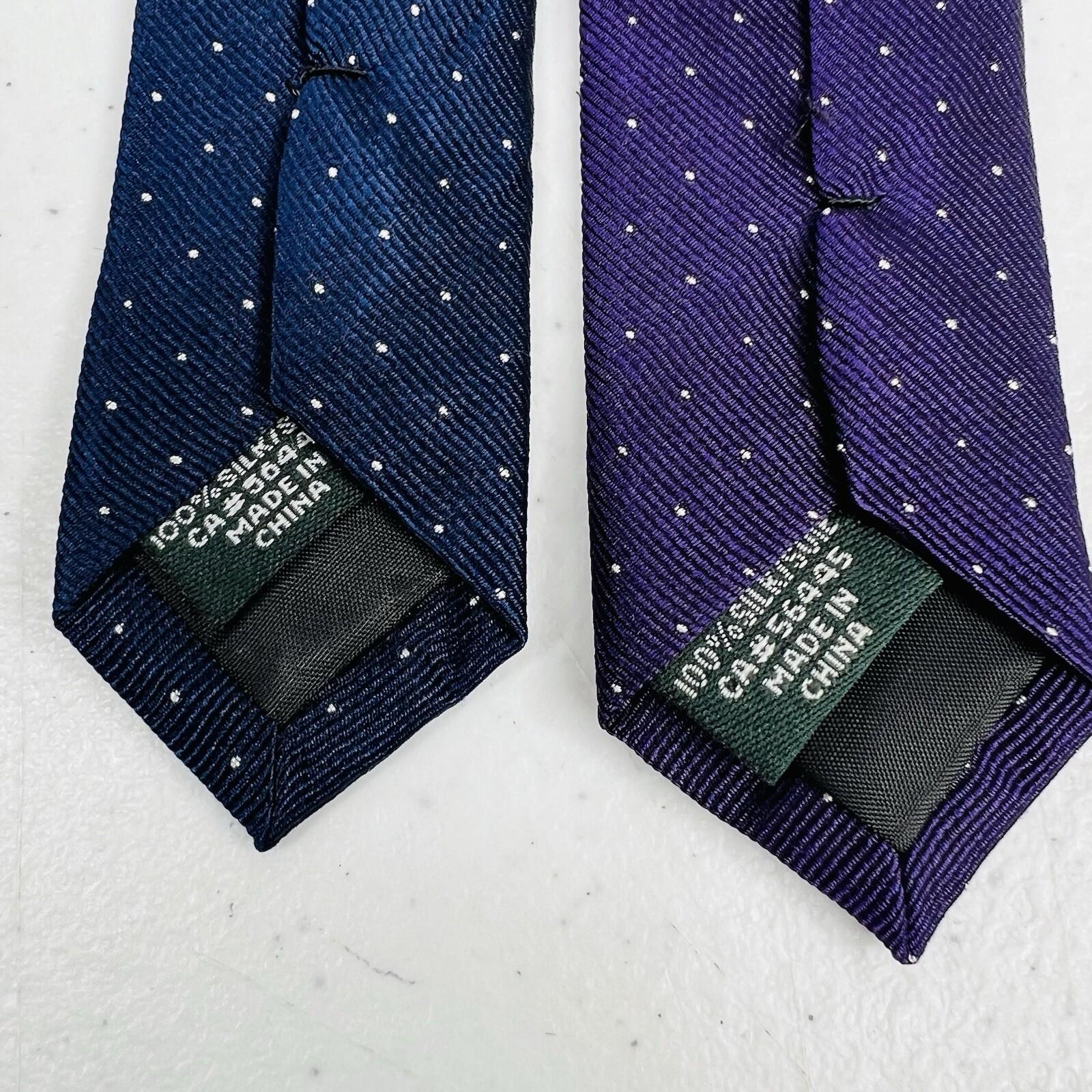 2 New J.Crew Men Silk Neck Tie Navy Blue Purple Printed Dot Slim Career 2 .5x59