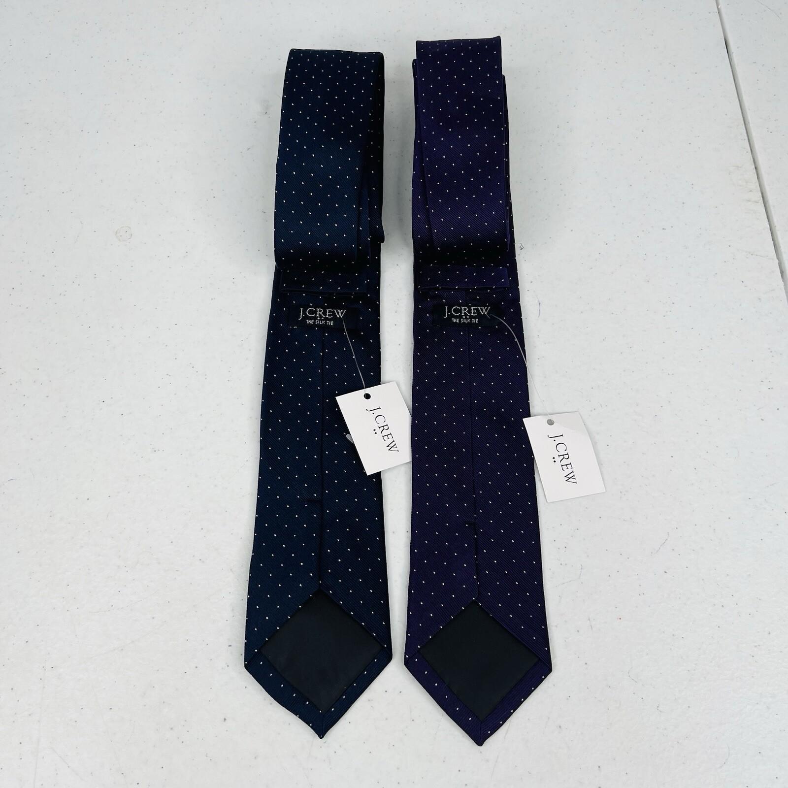 2 New J.Crew Men Silk Neck Tie Navy Blue Purple Printed Dot Slim Career 2 .5x59