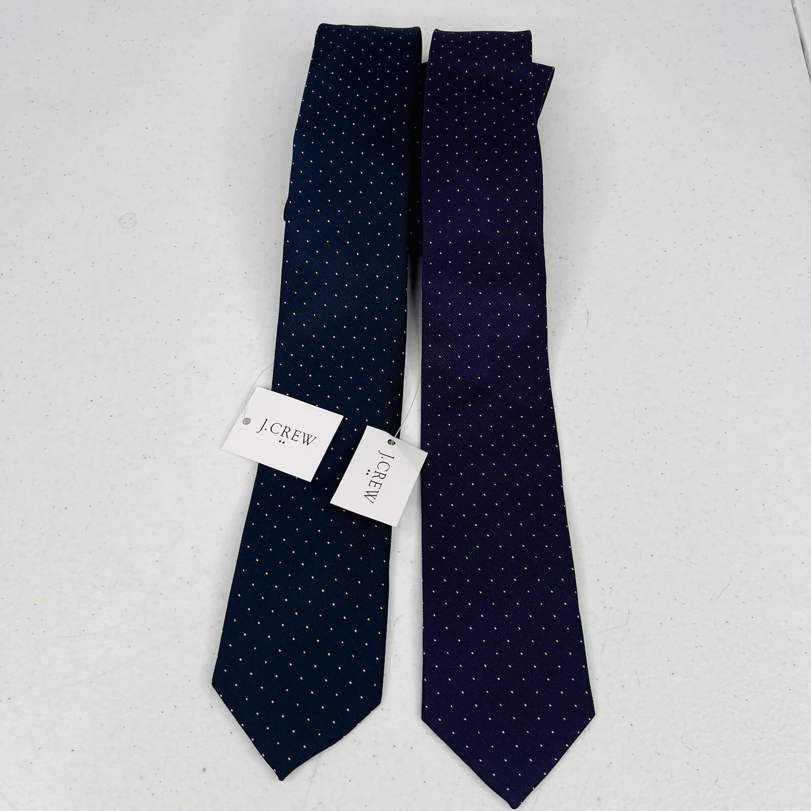 2 New J.Crew Men Silk Neck Tie Navy Blue Purple Printed Dot Slim Career 2 .5x59