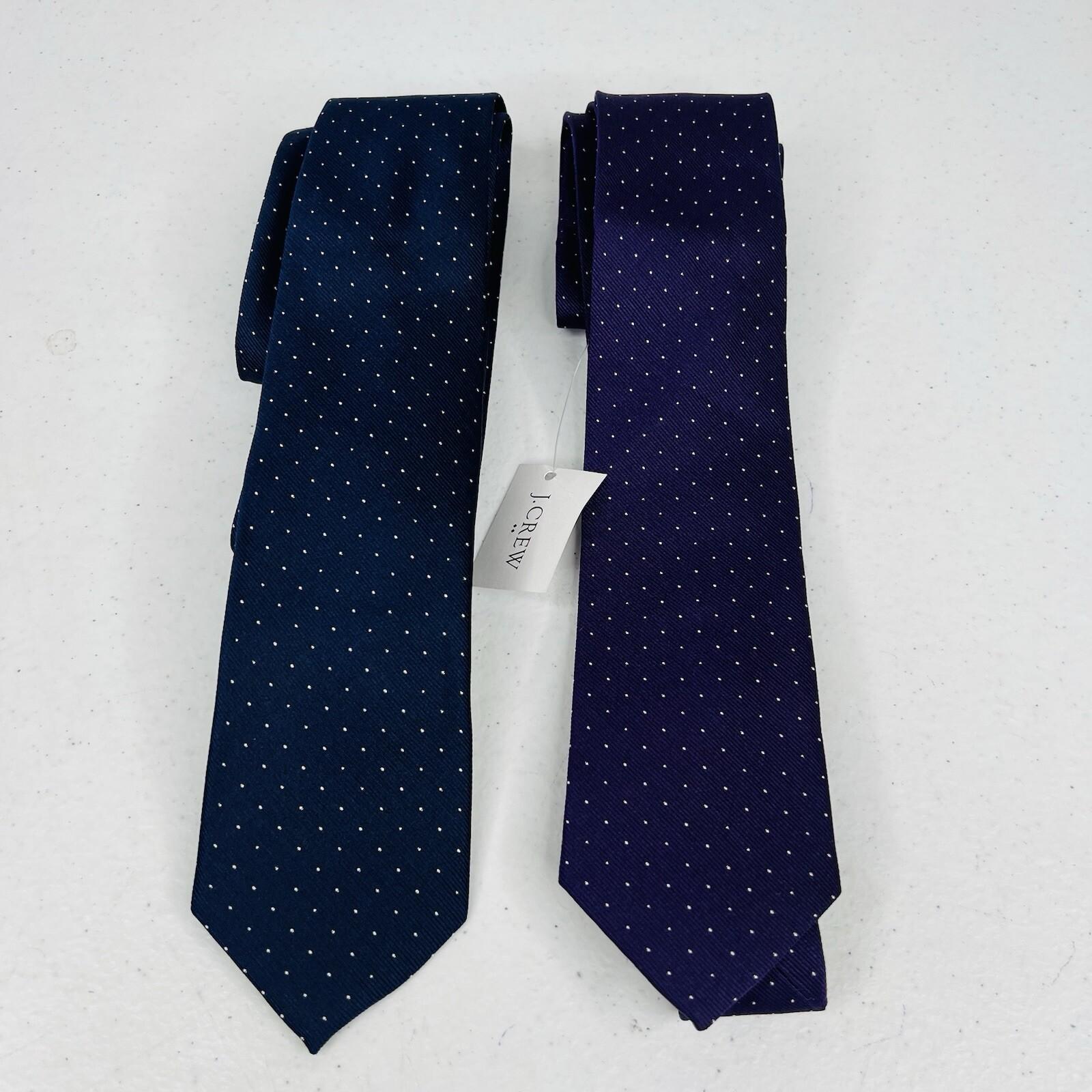 2 New J.Crew Men Silk Neck Tie Navy Blue Purple Printed Dot Slim Career 2 .5x59