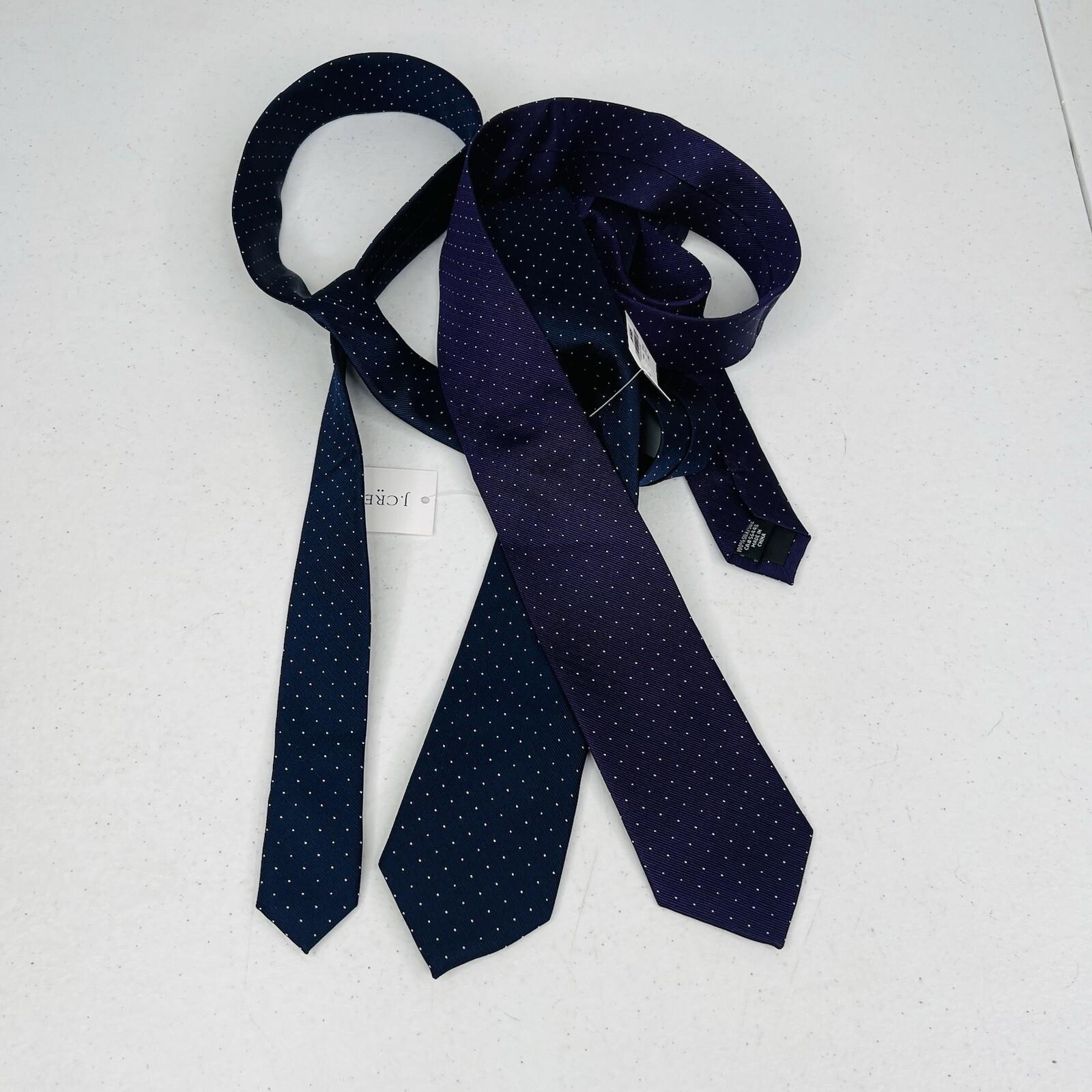 2 New J.Crew Men Silk Neck Tie Navy Blue Purple Printed Dot Slim Career 2 .5x59