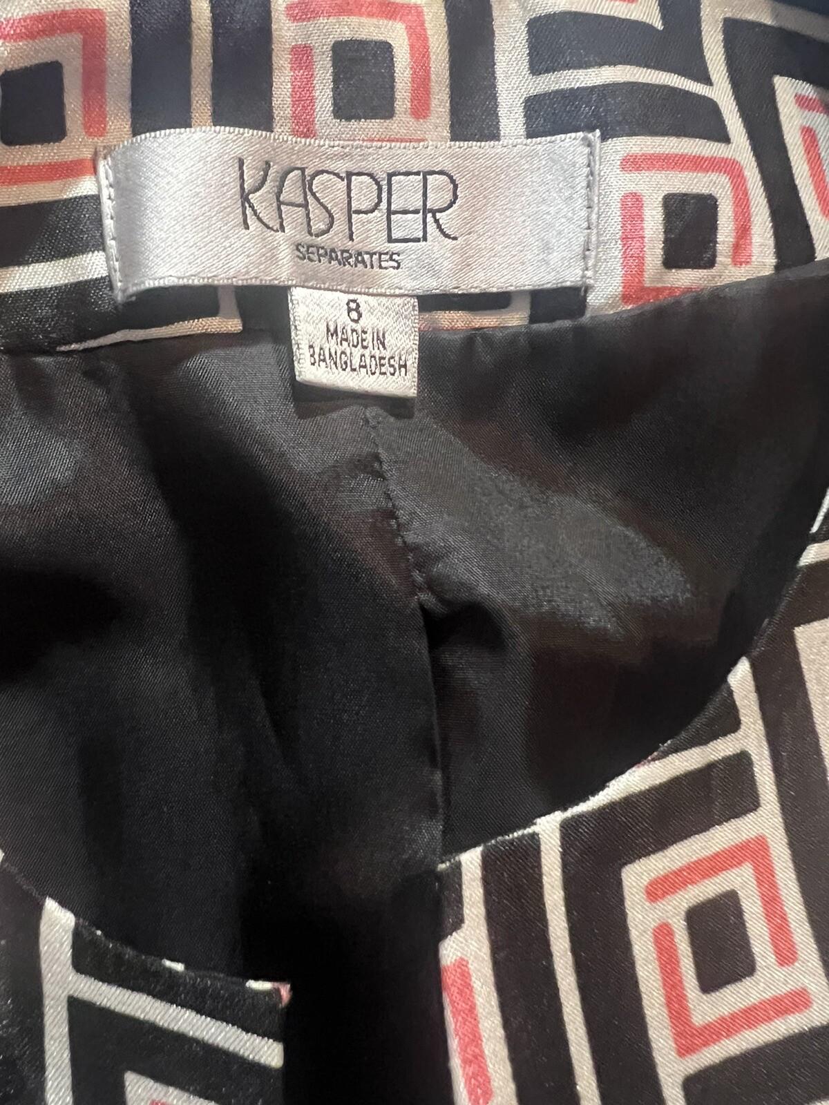 Kasper Polyester Blazer Size 8 Multicolored Collarless Open Front Lined
