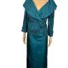 Cachet Vtg Green 2PC Polyester Stretch Pleated Back Zip Formal Skirt &Top Size 6