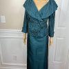 Cachet Vtg Green 2PC Polyester Stretch Pleated Back Zip Formal Skirt &Top Size 6