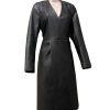 BCBGMAXAZRIA Black Faux Leather V Neckline Wrap Lined Dress Size XXS MSRP 8