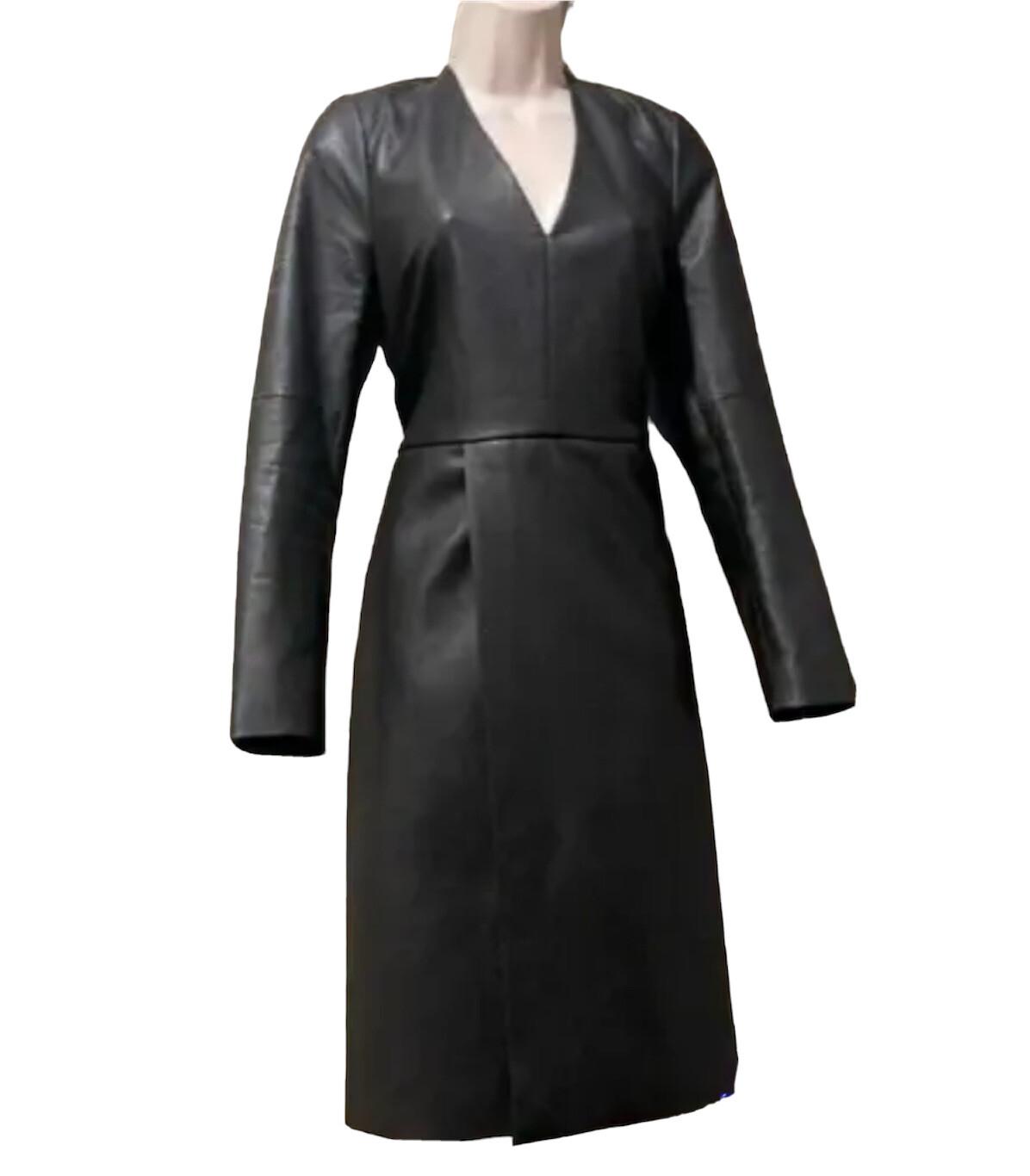 BCBGMAXAZRIA Black Faux Leather V Neckline Wrap Lined Dress Size XXS MSRP 8