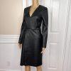 BCBGMAXAZRIA Black Faux Leather V Neckline Wrap Lined Dress Size XXS MSRP 8