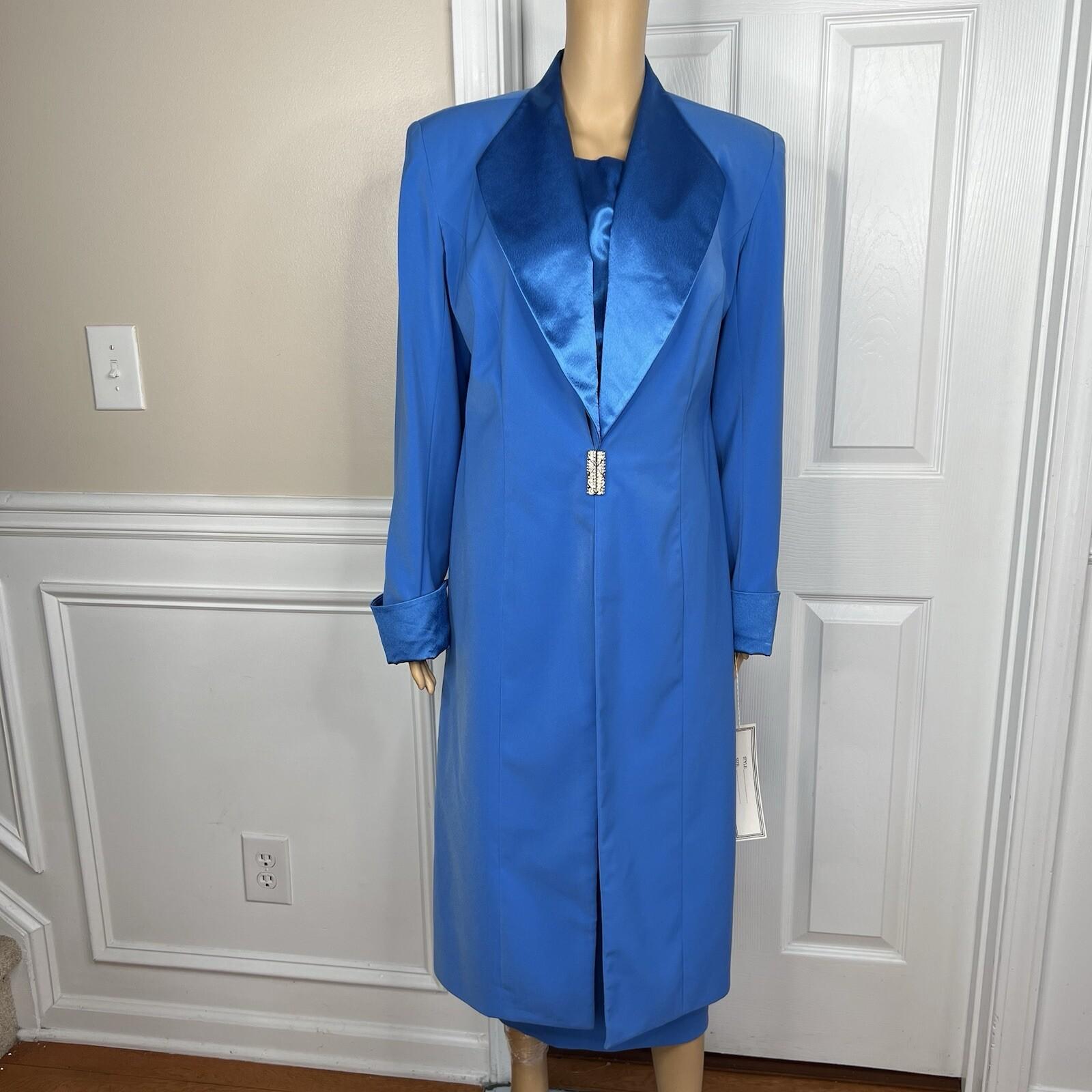 Natalli  Barri Polyester Skirt 8 Suit Top Size 10 Blue Removable Collar 3PC New