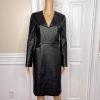 BCBGMAXAZRIA Black Faux Leather V Neckline Wrap Lined Dress Size XXS MSRP 8