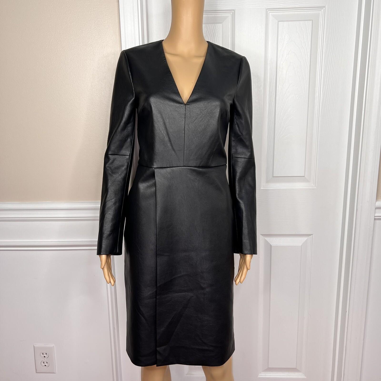 BCBGMAXAZRIA Black Faux Leather V Neckline Wrap Lined Dress Size XXS MSRP 8
