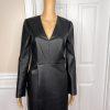 BCBGMAXAZRIA Black Faux Leather V Neckline Wrap Lined Dress Size XXS MSRP 8
