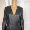 BCBGMAXAZRIA Black Faux Leather V Neckline Wrap Lined Dress Size XXS MSRP 8