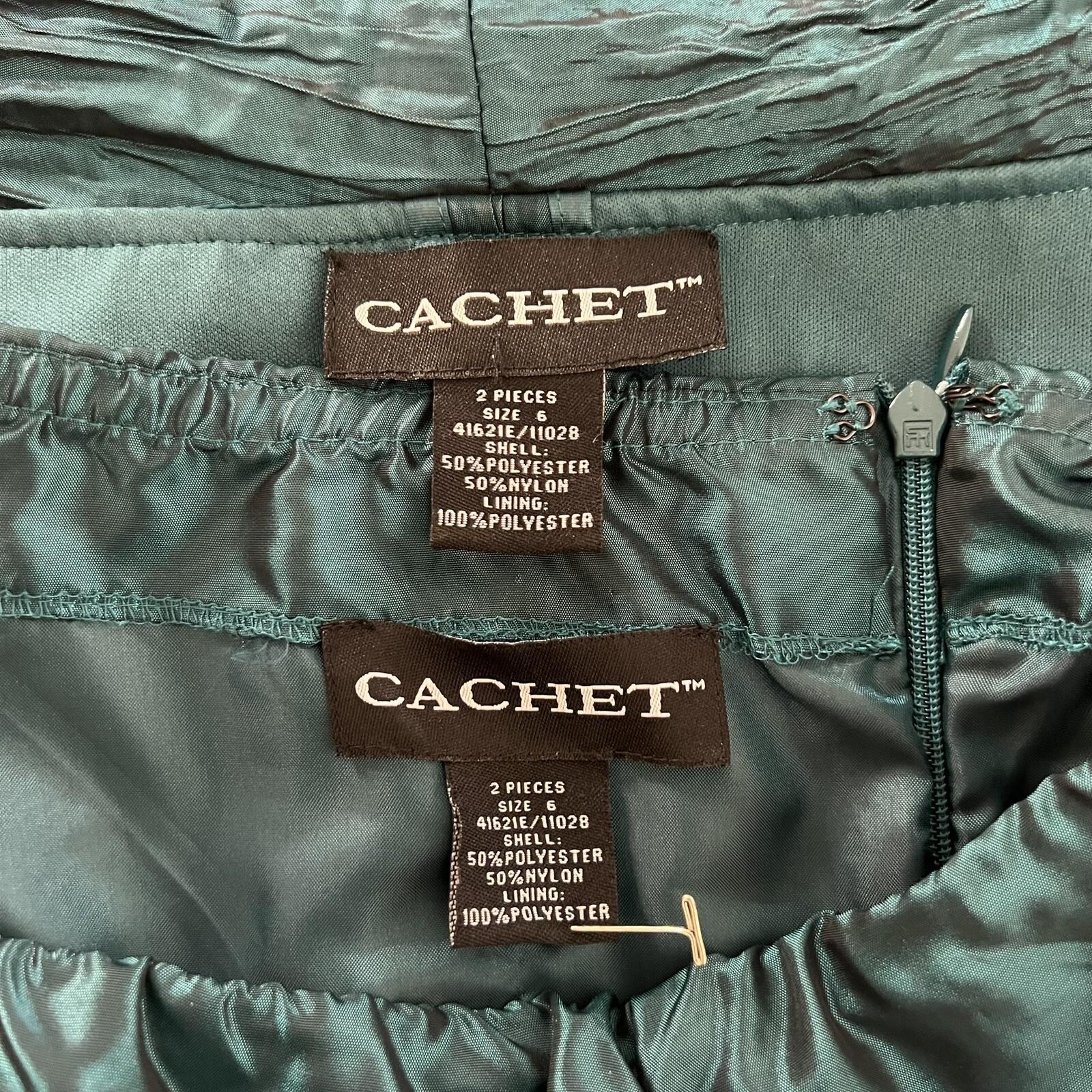 Cachet Vtg Green 2PC Polyester Stretch Pleated Back Zip Formal Skirt &Top Size 6