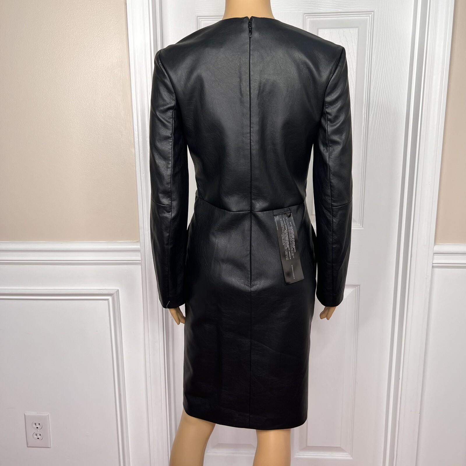 BCBGMAXAZRIA Black Faux Leather V Neckline Wrap Lined Dress Size XXS MSRP 8