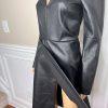 BCBGMAXAZRIA Black Faux Leather V Neckline Wrap Lined Dress Size XXS MSRP 8