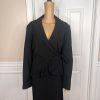 Larry Levine Polyester Rayon Spandex Skirt Suit Size 18 Black Ruffle Belted 2PC