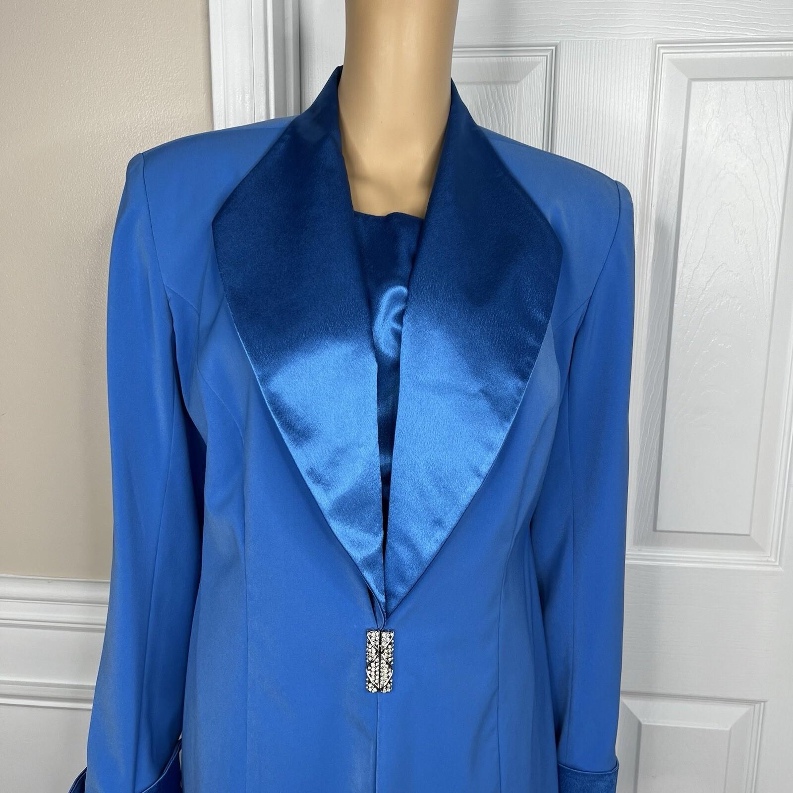 Natalli  Barri Polyester Skirt 8 Suit Top Size 10 Blue Removable Collar 3PC New