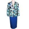 Kasper Polyester Stretch Skirt Size 6 Suit Size 8 Blue Multi Stand Up Collar 2PC