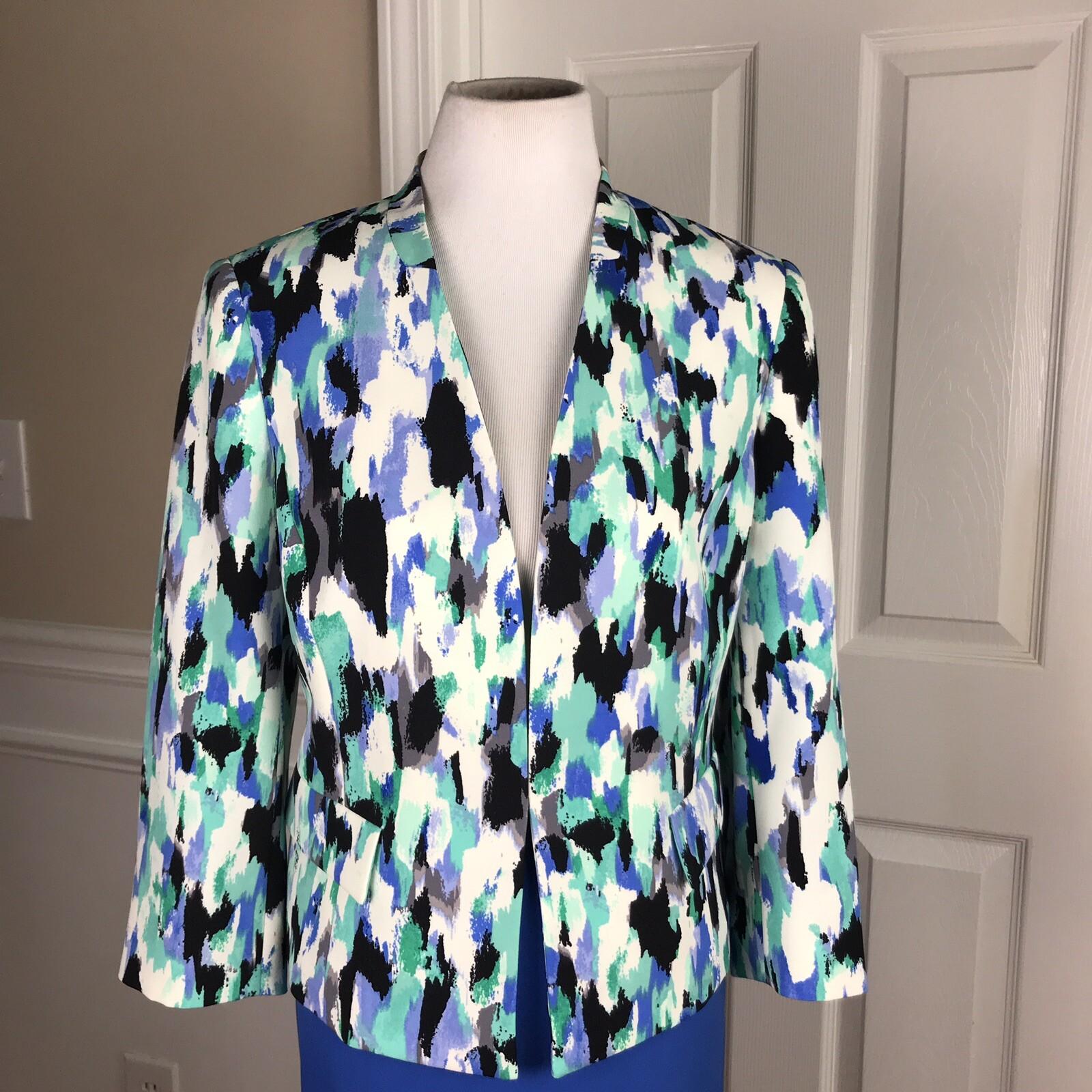Kasper Polyester Stretch Skirt Size 6 Suit Size 8 Blue Multi Stand Up Collar 2PC
