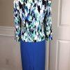 Kasper Polyester Stretch Skirt Size 6 Suit Size 8 Blue Multi Stand Up Collar 2PC