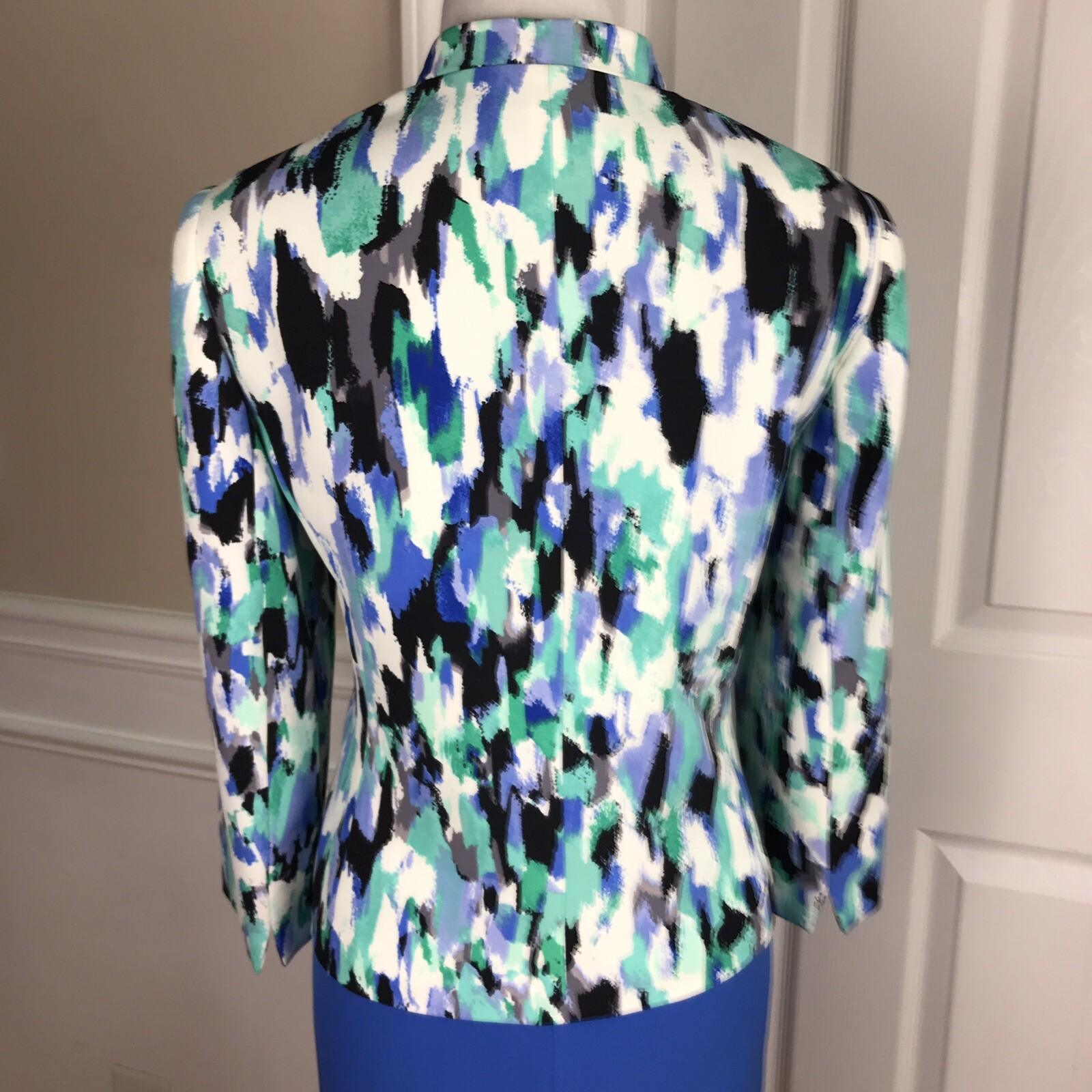 Kasper Polyester Stretch Skirt Size 6 Suit Size 8 Blue Multi Stand Up Collar 2PC