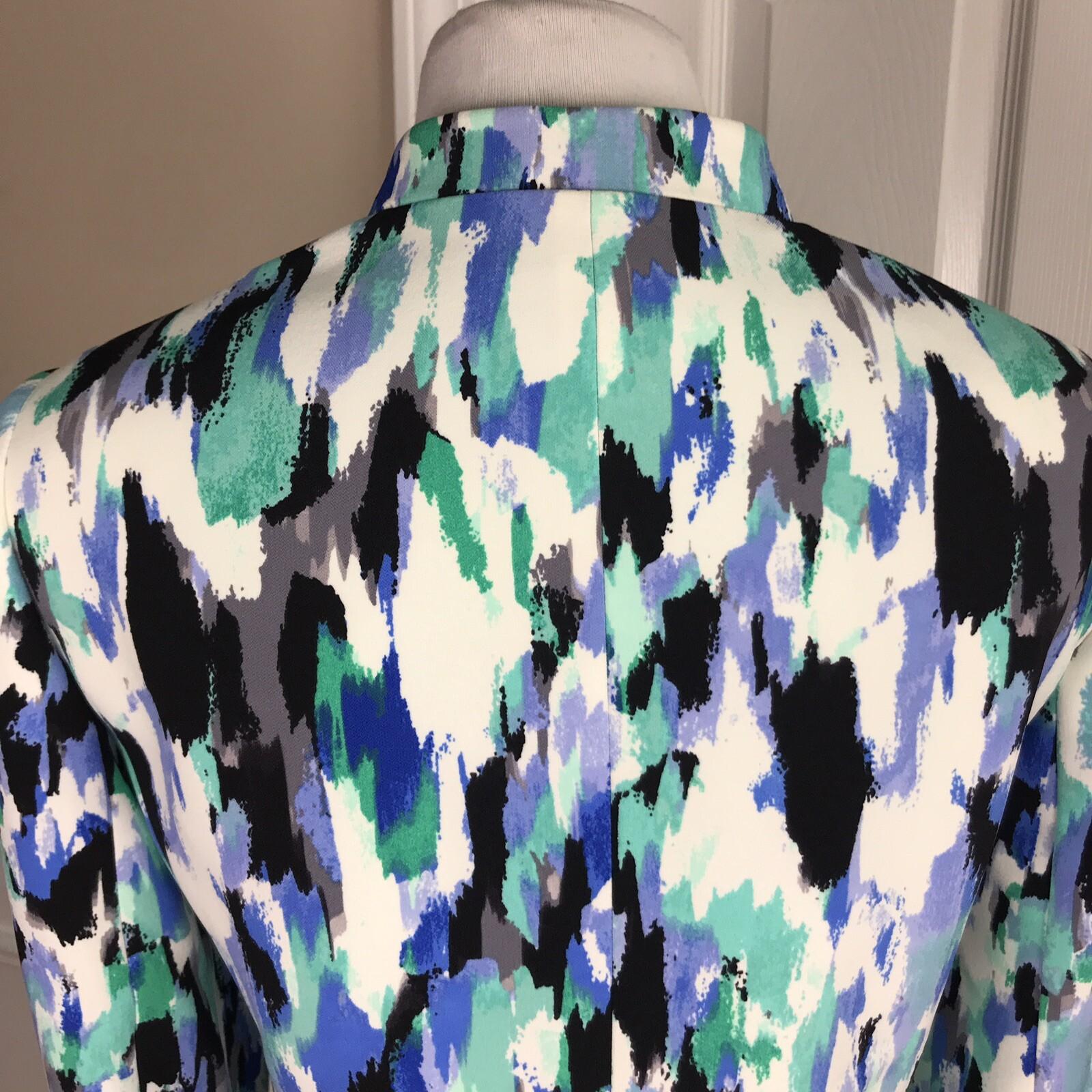 Kasper Polyester Stretch Skirt Size 6 Suit Size 8 Blue Multi Stand Up Collar 2PC